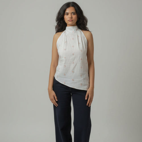 Handmade white cotton top by Satrangee