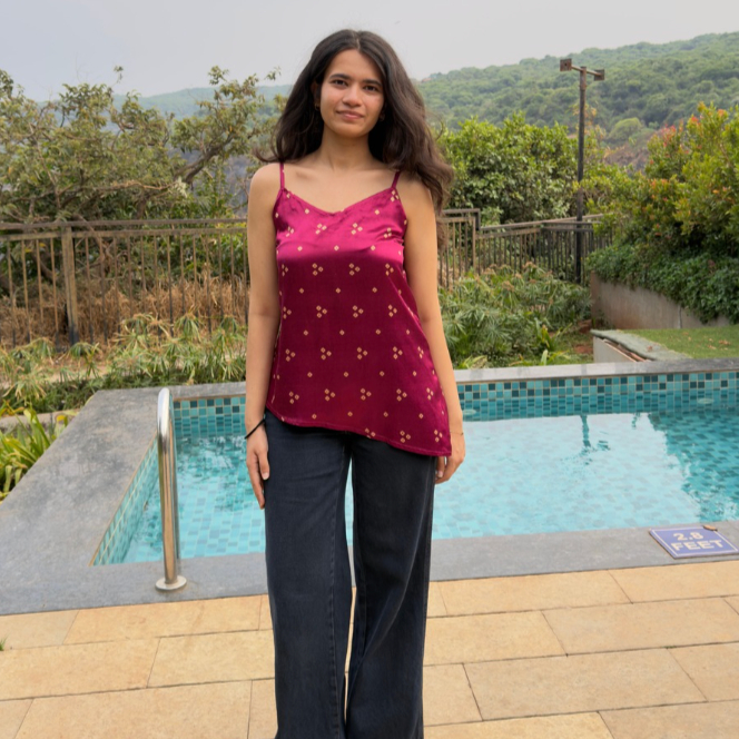 Purple Bandhani Asymmetrical top