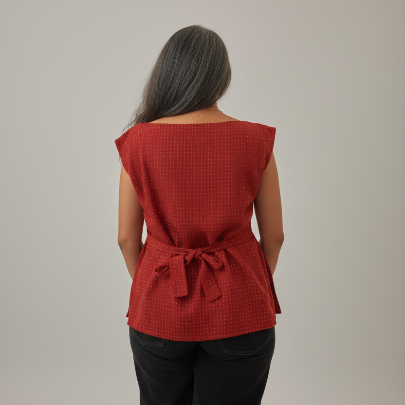 Red top with tie back
