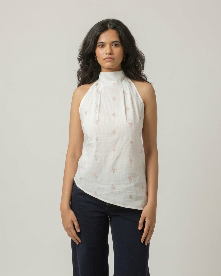 Chaandni Dori White Cotton Halter Top