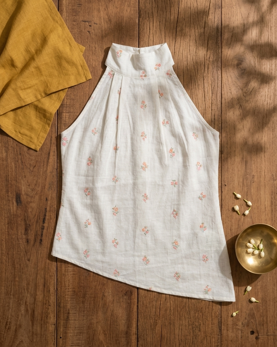 Chaandni Dori White Cotton Halter Top