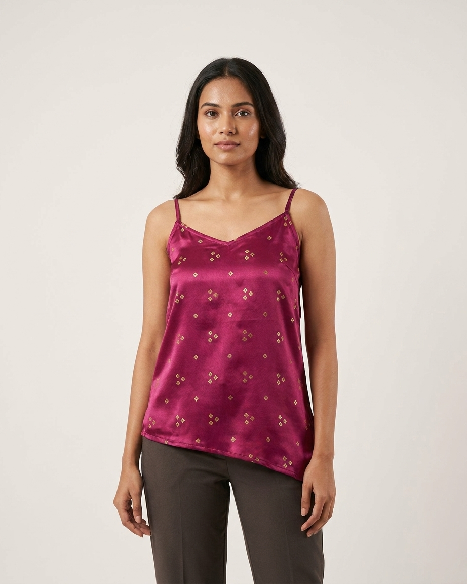 Leher Gaji Bandhani Asymmetrical Top