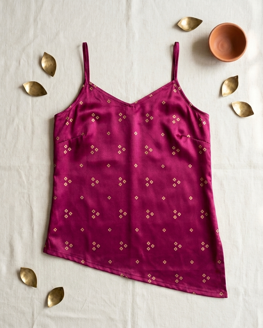 Leher Gaji Bandhani Asymmetrical Top