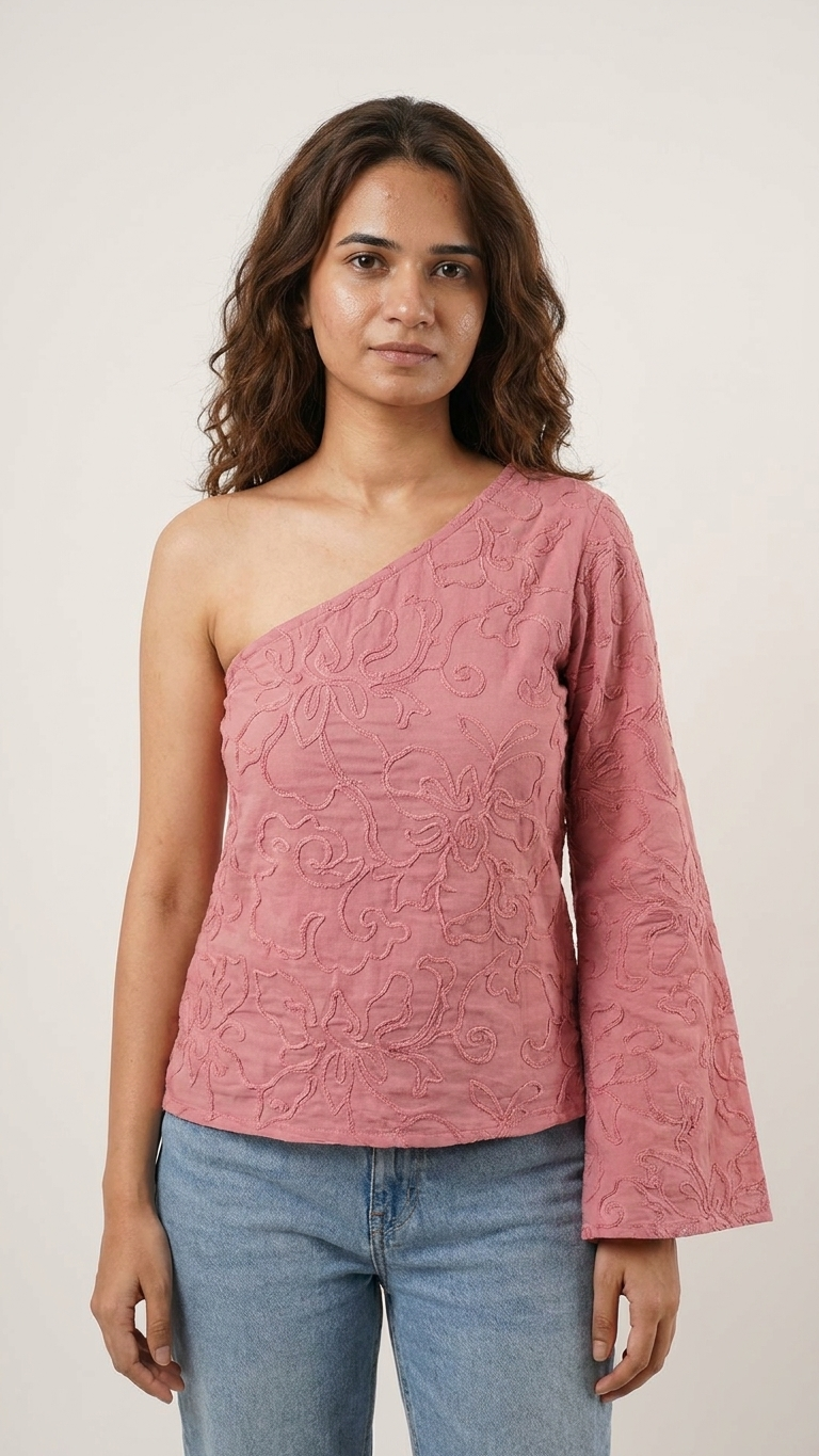 Gulaabi Doda Dori One Shoulder Top