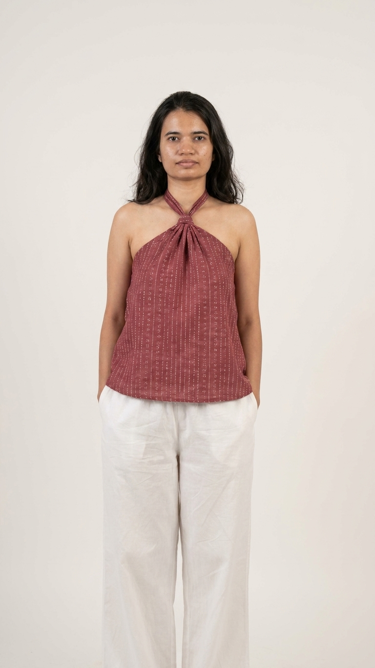 Gerua Khadi Cotton Halter Top