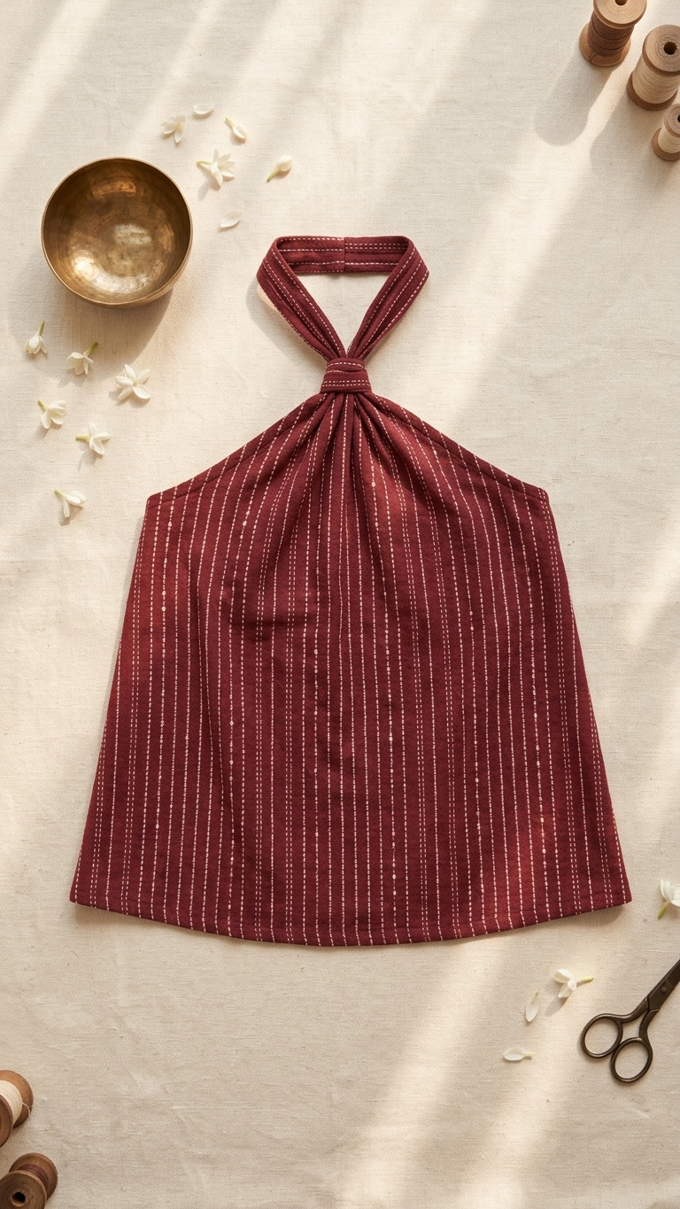 Gerua Khadi Cotton Halter Top