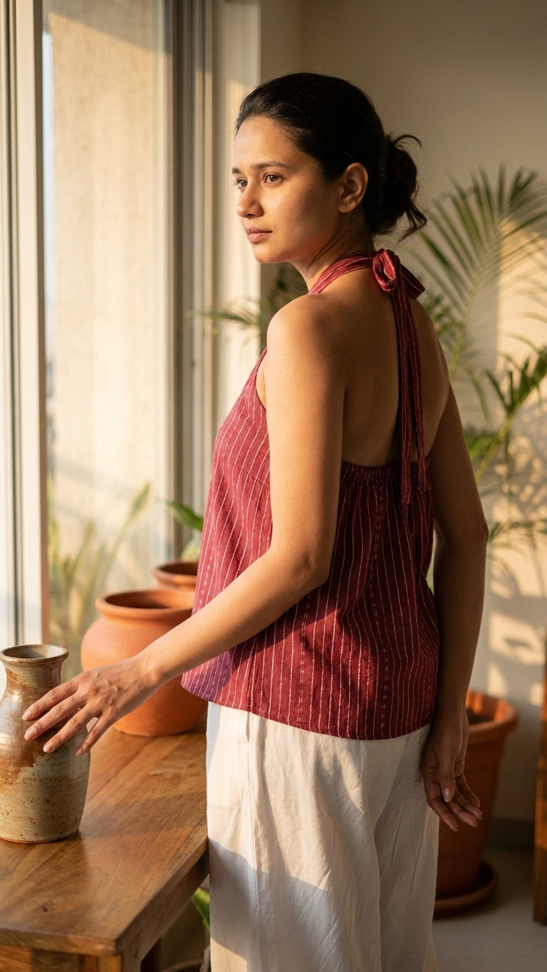 Gerua Khadi Cotton Halter Top